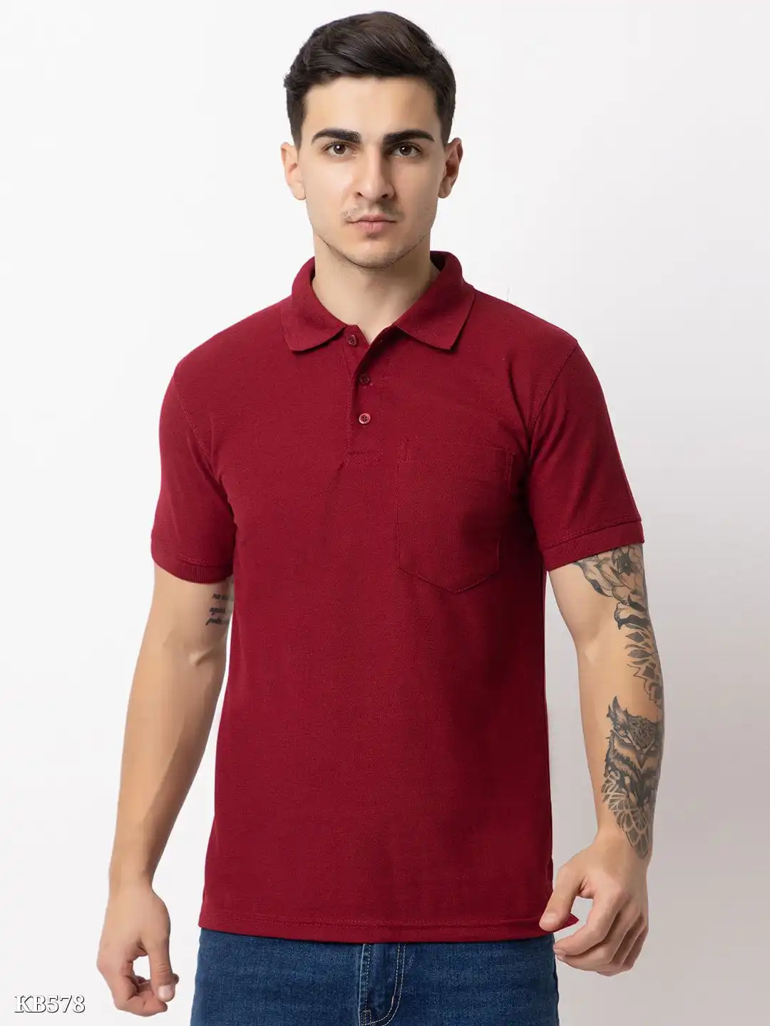 Solid Dark Red Plain Men's Polo T-Shirt
