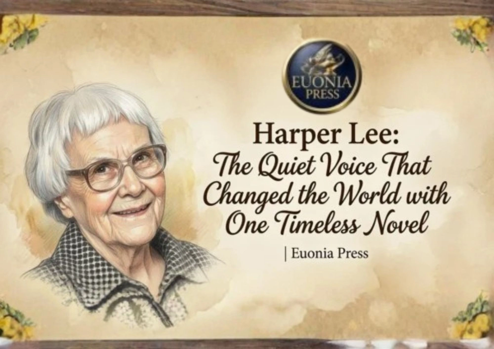 Book cover with a portrait of an elderly woman and the title 'Harper Lee: The Quiet Voice That Changed the World.'