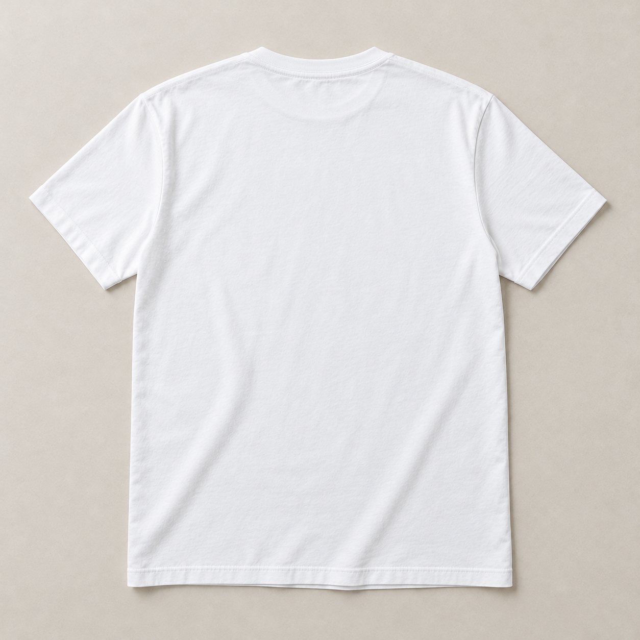 Plain white back and side of personalised author tee; optional back artwork can be designed