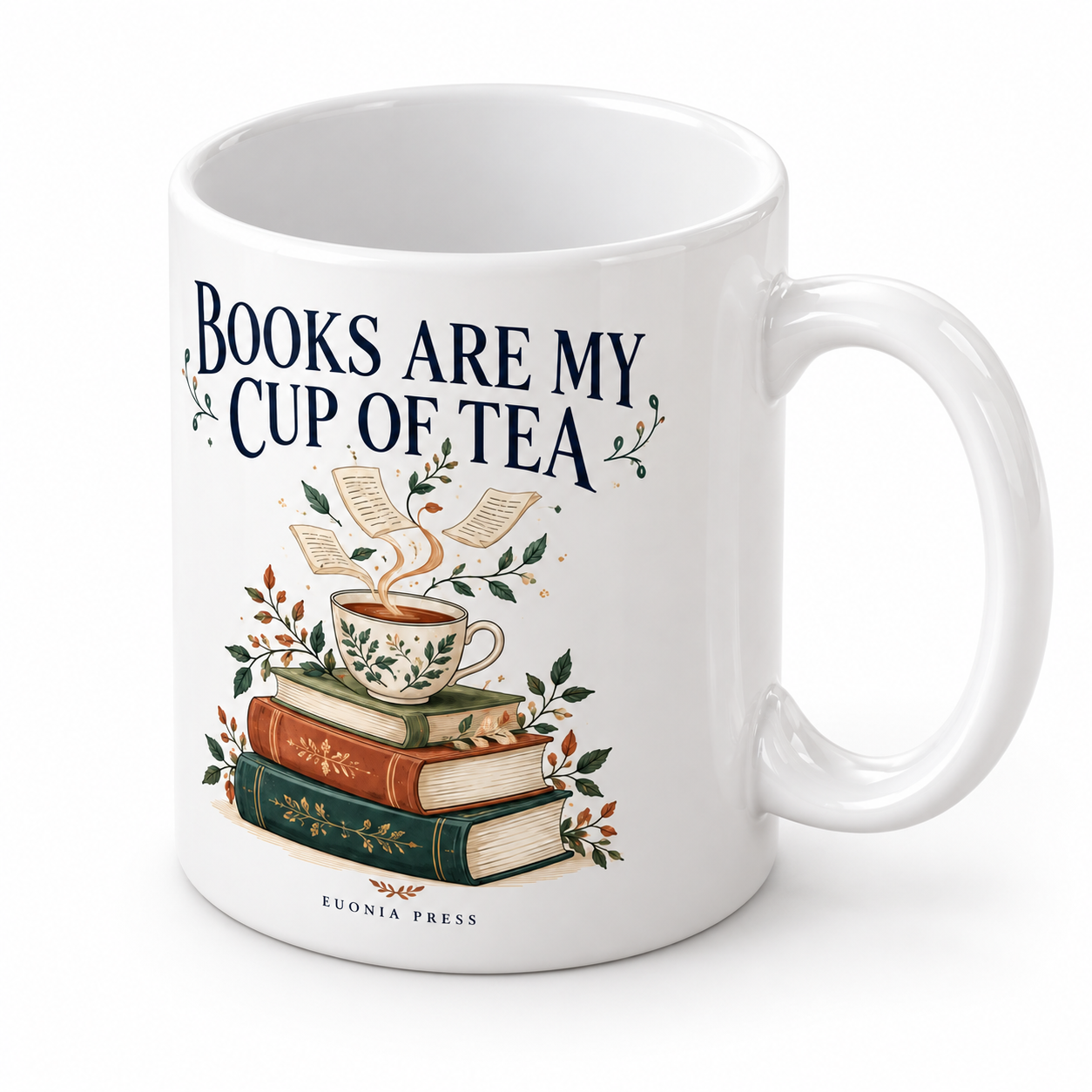 Books Are My Cup of Tea Mug — side and detail view