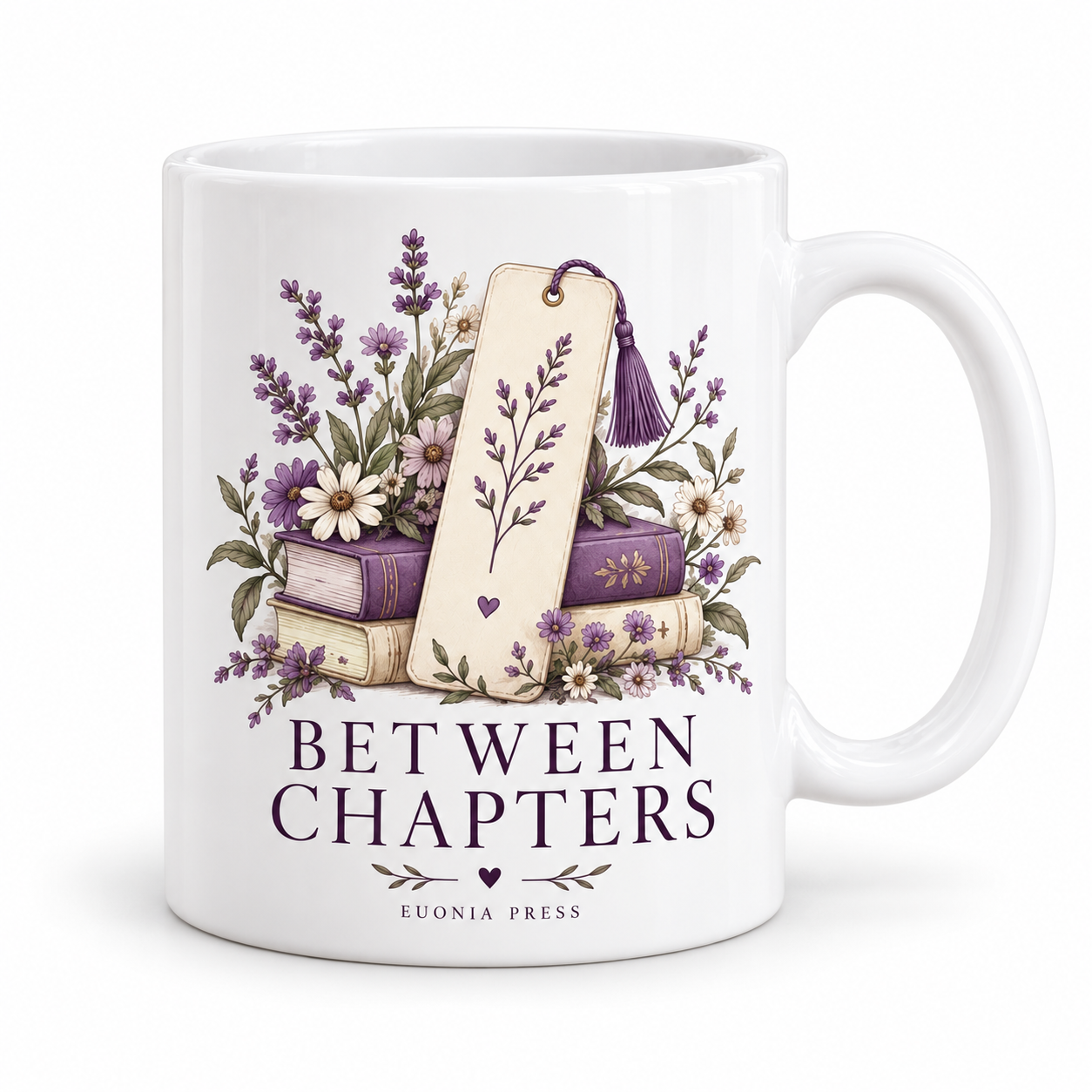 Between Chapters Mug by Euonia Press — front design