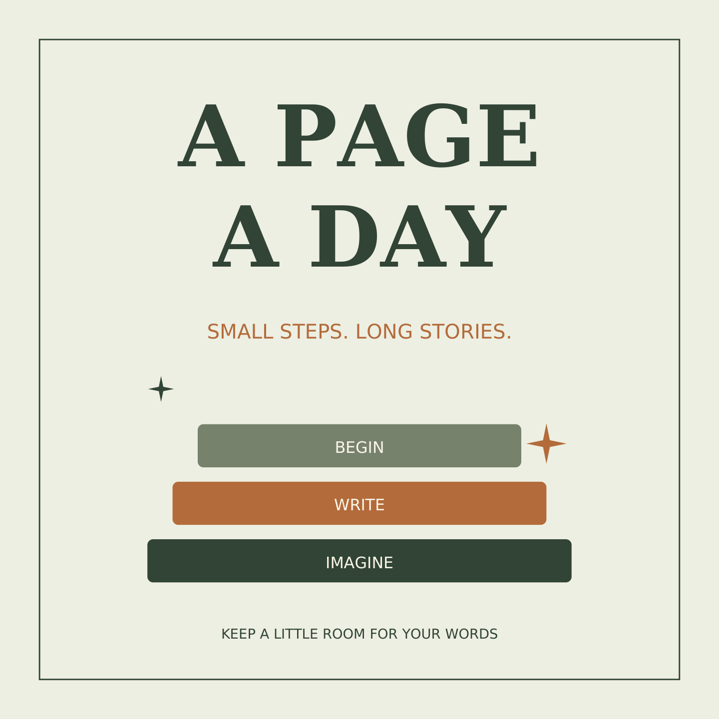 A Page a Day Author Acrylic Poster flat artwork with green lettering and three illustrated book spines