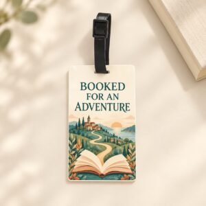 Booked for an Adventure Luggage Tag by Euonia Press with black buckle strap