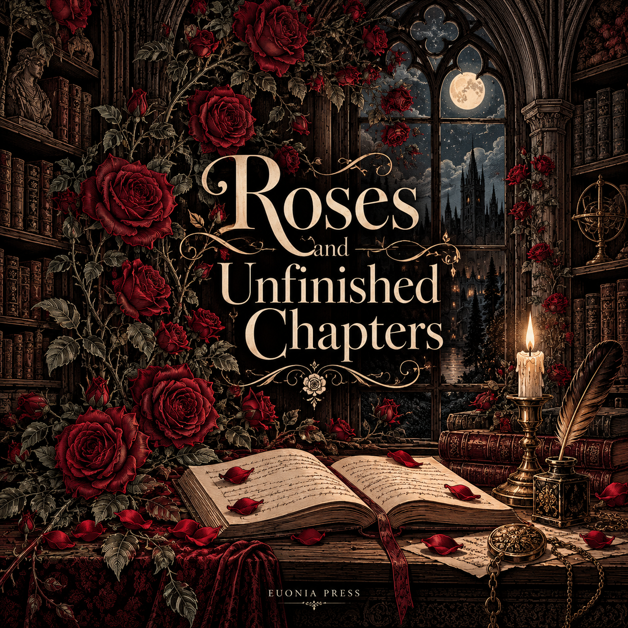Roses and Unfinished Chapters Reading Desk Mouse Pad
