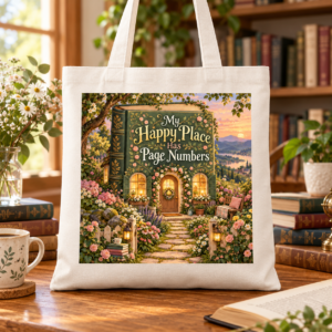 My Happy Place Has Page Numbers Cotton Book Tote