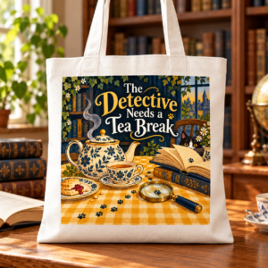 The Detective Needs a Tea Break Cotton Book Tote