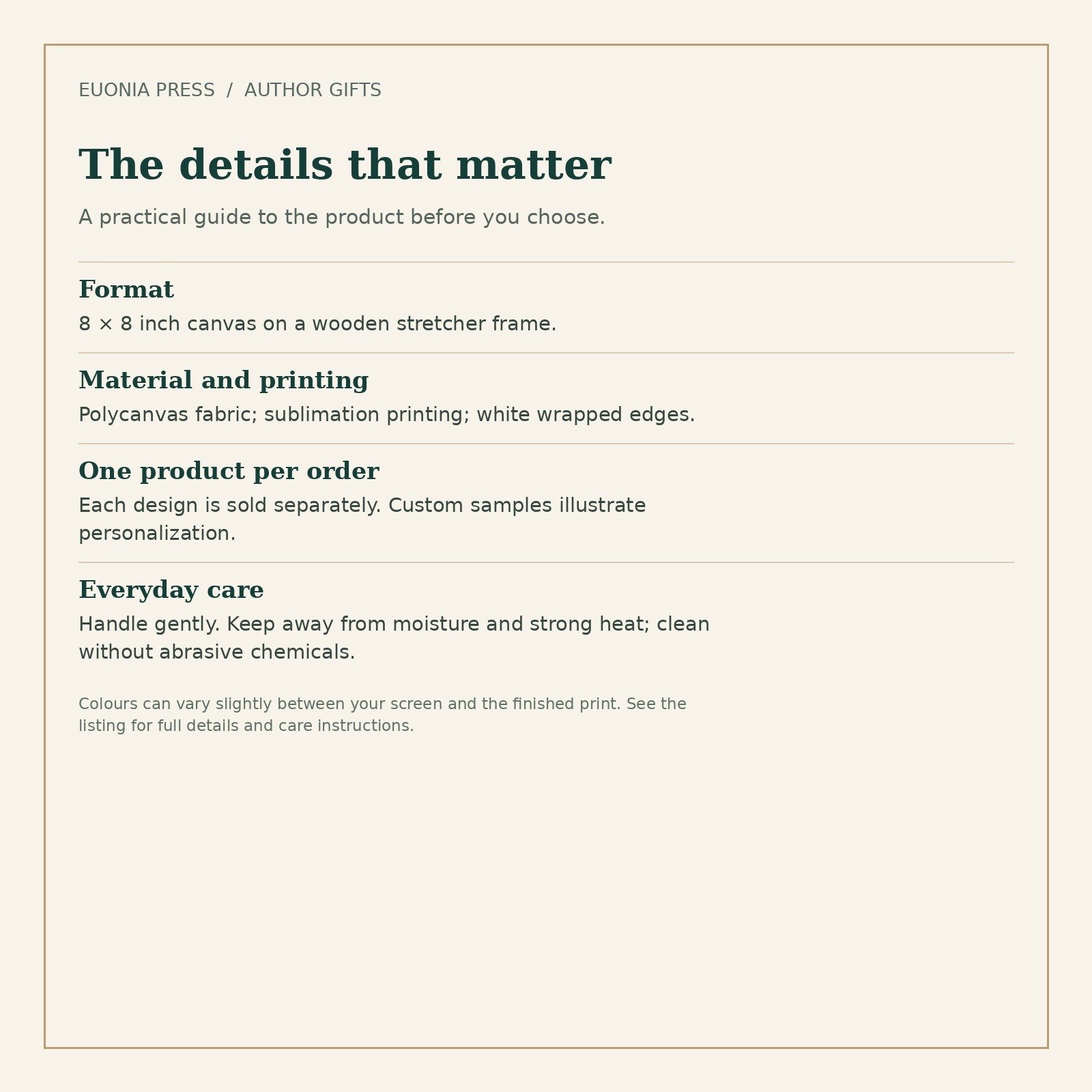 Author Canvas Print — size, materials, printing and care details