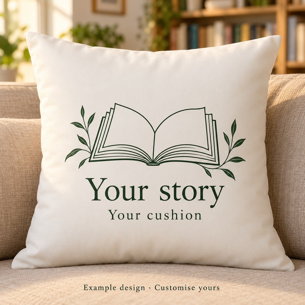 Custom Book Lover Cushion Cover by Euonia Press — example front design