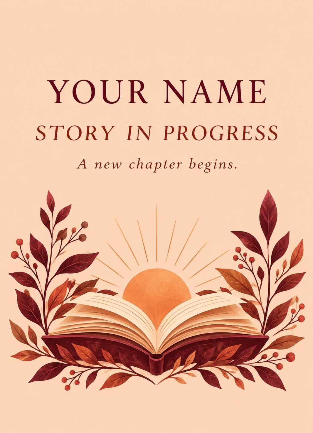 Example custom author postcard artwork with Your Name and Story in Progress wording