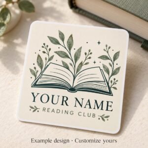 Custom Book Lover Sticker by Euonia Press — front view (example design)