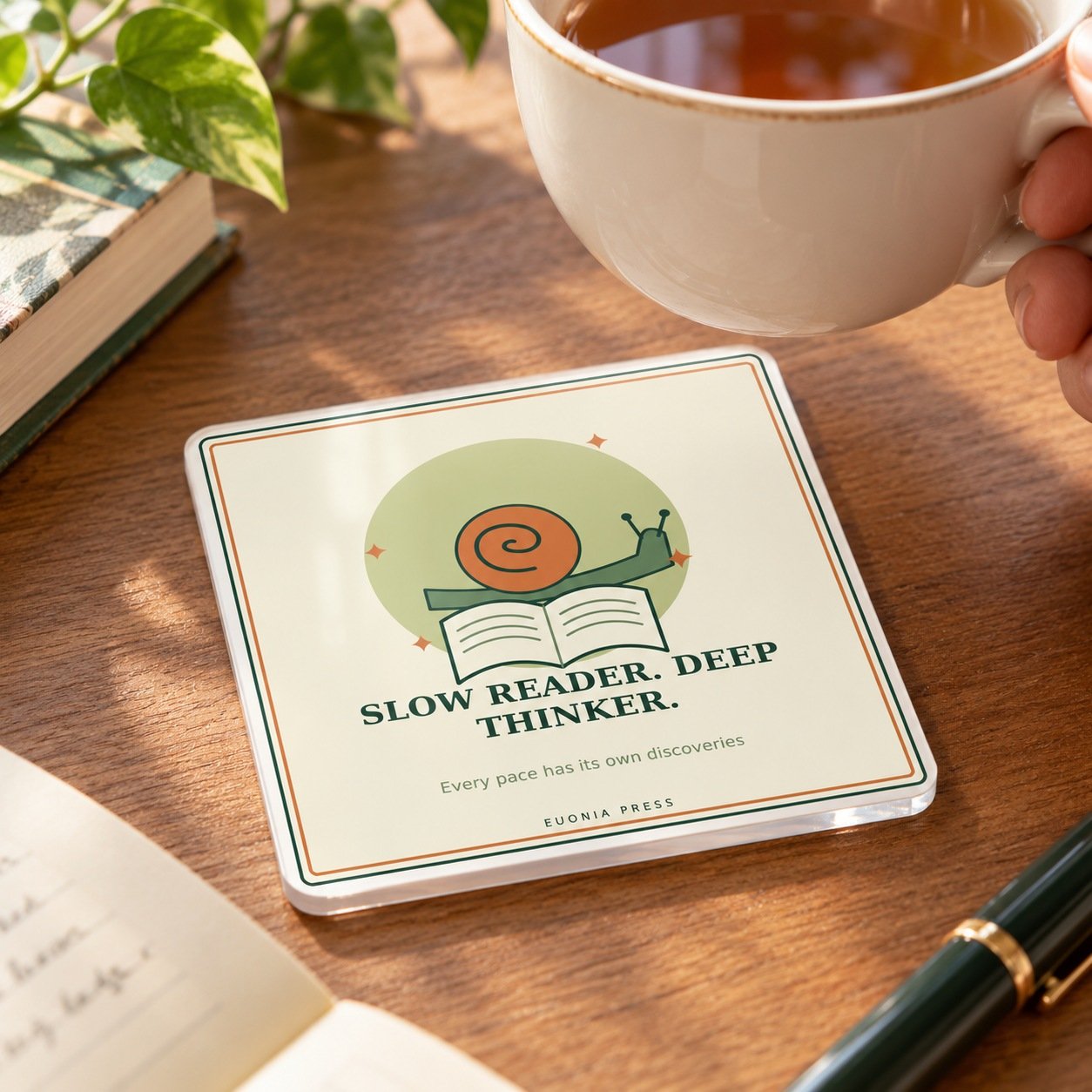 Slow Reader Deep Thinker Square Acrylic Coaster
