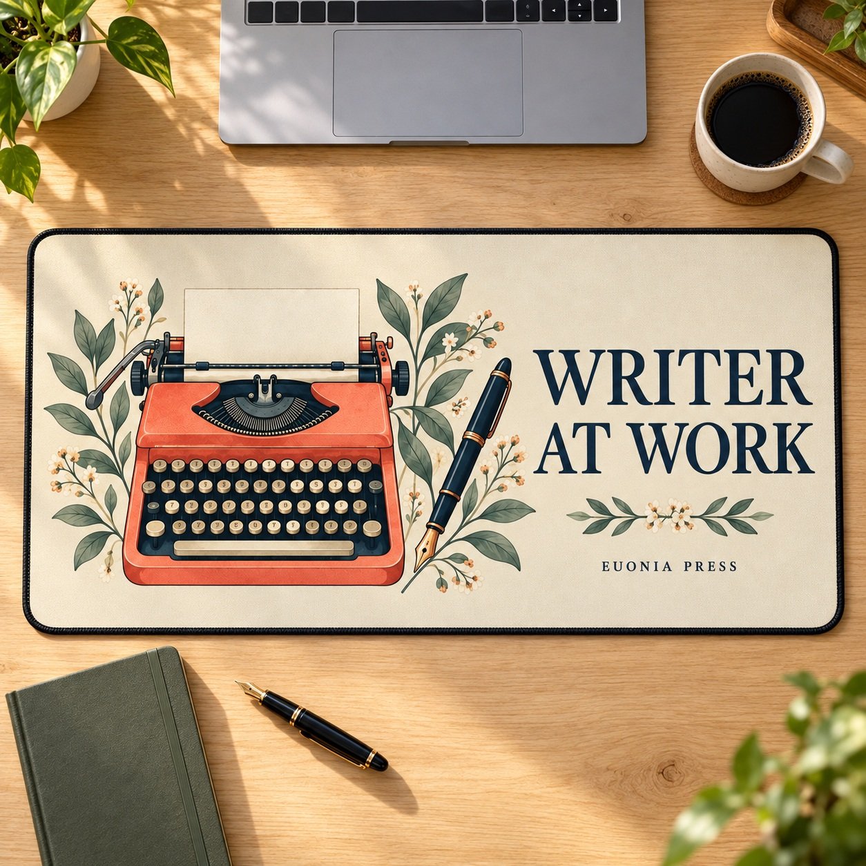 Writer at Work Desk Mat by Euonia Press — styled product mockup