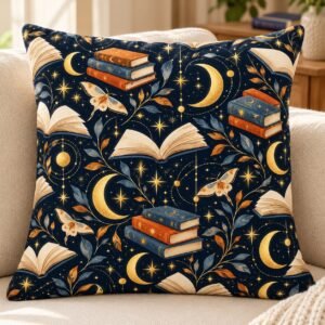 Midnight Book Club Cushion Cover by Euonia Press — styled front view