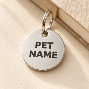 Custom Reading Companion Pet Tag with editable PET NAME example in dark lettering.