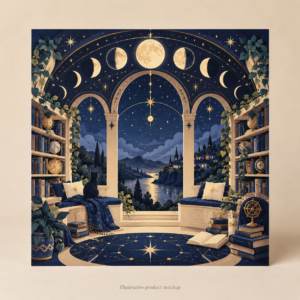 Lunar Library — Moon Phase Reading Arch 10 × 10 in Art Poster