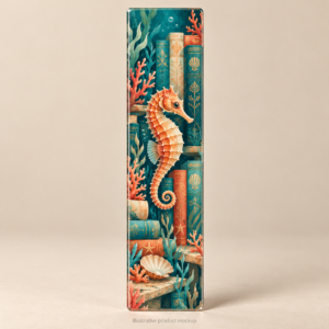 Coral Chapter — Seahorse Among Book Spines Acrylic Bookmark