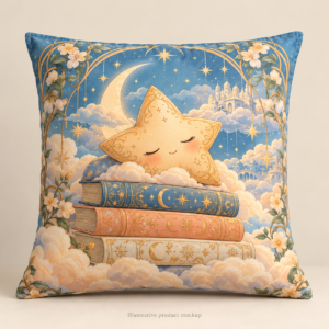 Cloudbound Reader — Star Pillow On Cloud Books 16 × 16 in Cushion Cover
