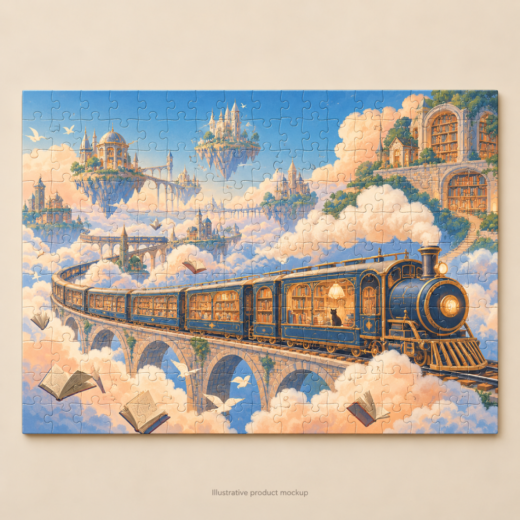 Cloudbound Reader — Cloud Railway Library 120-Piece Jigsaw Puzzle