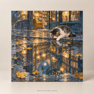 Rainy Window — Puddle Reflection Library 10 × 10 in Art Poster