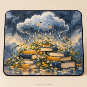 Rainy Window — Rain Cloud Watering Books Reading Desk Mouse Pad