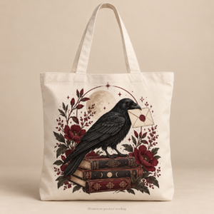 Velvet Mystery — Raven With Sealed Letter Cotton Book Tote