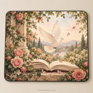 Garden Romance — Dove Above Open Pages Reading Desk Mouse Pad