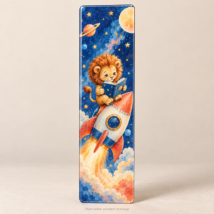 Tiny Brave Readers — Tiny Lion Reading Rocket Acrylic Bookmark