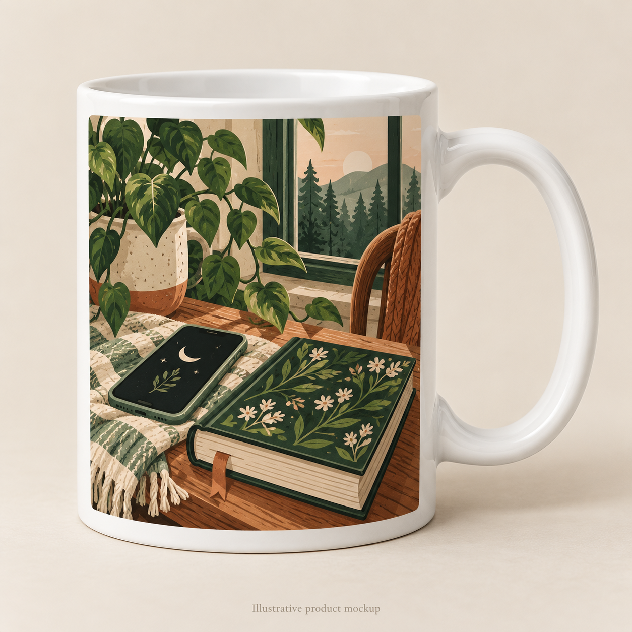 Digital Detox Den — Phone Sleeping Beside Book 11 oz Coffee Mug