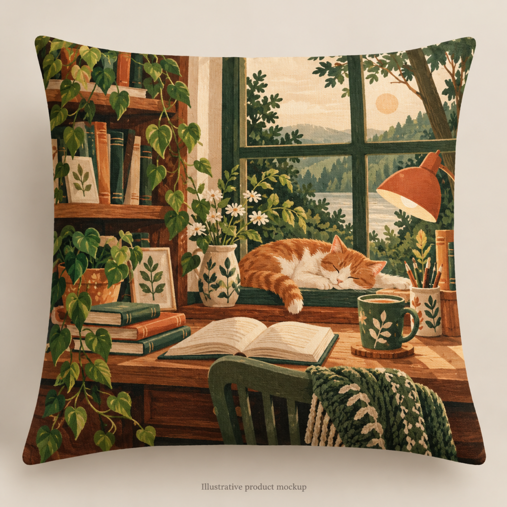 Digital Detox Den — Cozy Offline Desk 16 × 16 in Cushion Cover
