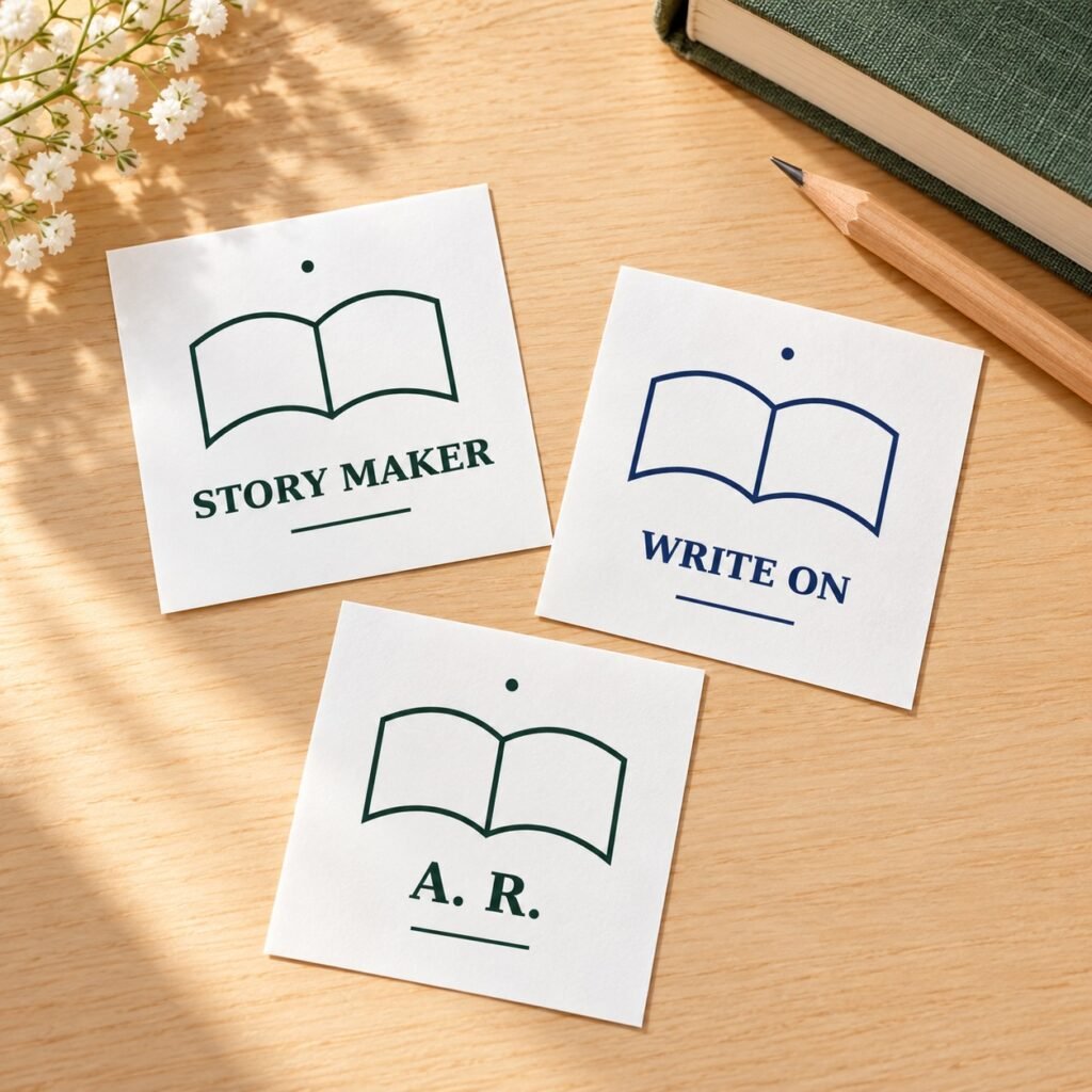 Three separately sold literary temporary tattoo designs: Story Maker, Write On and custom author initials.