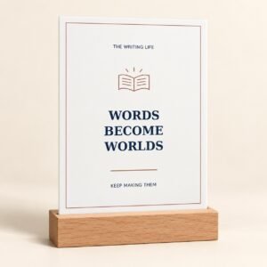 Words Become Worlds Author Desk Plaque — illustrative product mockup
